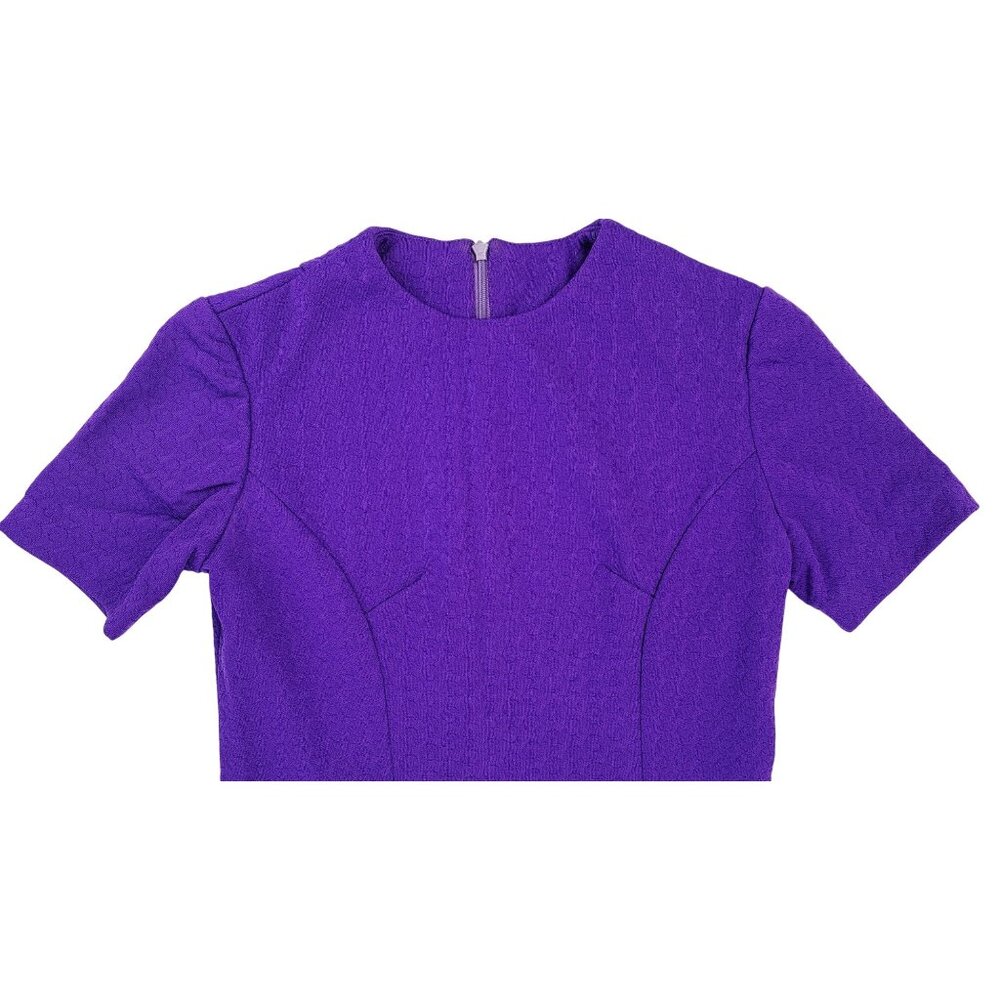 Vintage Handmade Purple Dress Textured Short Sleeve A-Line Polyester Size Small - Picture 6 of 8